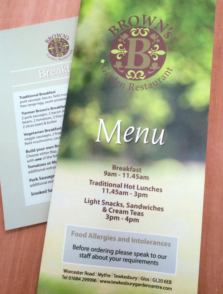 Menu designed and printed for Brown's Cafe and Restaurant