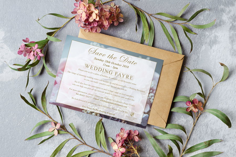 Save the date for a wedding fayre, designed by Packwood Printers