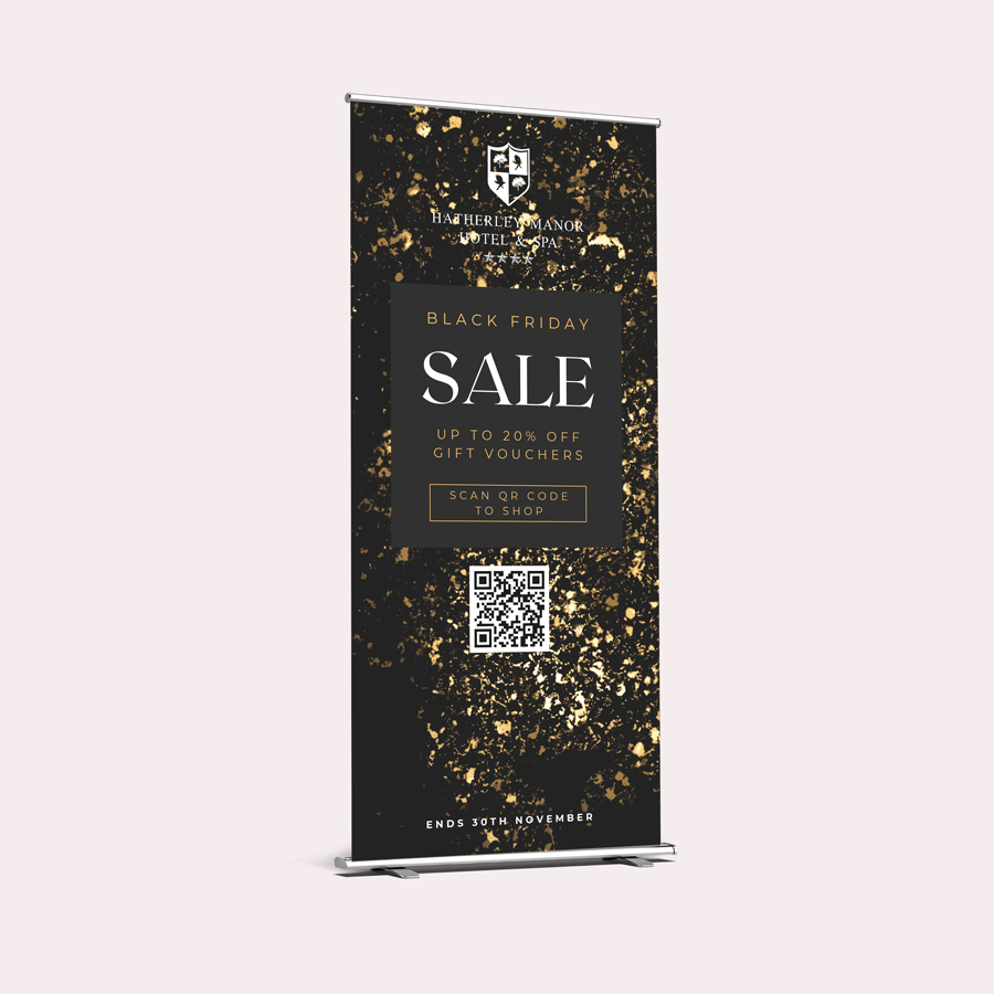 Roller Banner Design for Hatherley Manor Cheltenham, designed by Packwood Printers